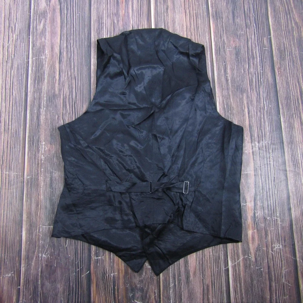 Suit Vest Mens M Black Solid 3 Piece Belted Formal Waistcoat Business Wedding - Picture 2 of 4